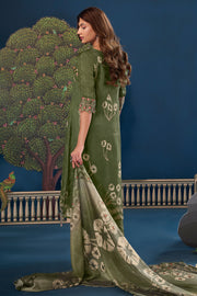 Green Pure Premium Corduroy Digital Print Dress